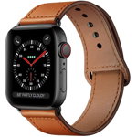 Curea Tech-Protect Leatherfit pentru Apple Watch 4/5/6/7/8/9/Se/Ultra 1/2 (42/44/45/49 mm) Maro, Tech-Protect