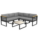 Outsunny Set de Mobilier de Grădină din 6 Piese, Set de Exterior cu Masă și Canapea cu cadru din Aluminiu cu Cotiere, 65x65x31 cm, Gri | Aosom Romania, Outsunny