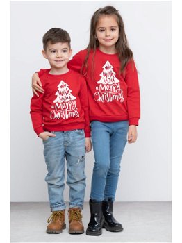 Bluza de Craciun Copii Rosu cu Maneca Lunga bumbac model Brad 1-2 Ani (79-91cm), Haine de vis