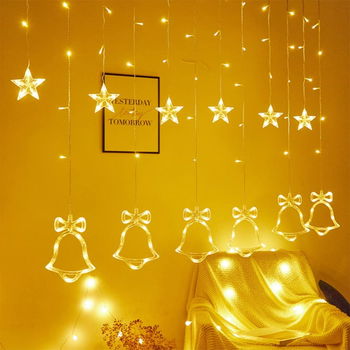 Cortina de lumini cu 138 LED-uri AISOO, PVC, galben cald, baterii, 2,5 m