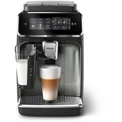 Philips Espressor automat Philips seria 3300 EP3349/70, solutie de lapte LatteGO, 6 tipuri de bauturi, ecran tactil intuitiv, Tehnologie noua SilentBrew, Aplicatie HomeID , rasnita ceramica, negru/argintiu, Philips