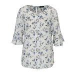 Bluza alba cu print floral multicolor si volanase frontale M&Co, M&Co