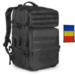 Rucsac militar, negru, 45L, 600D polyester, steag tricolor, 