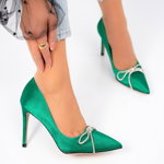 Pantofi, culoare Verde, material Satin - cod: P11377, Ahmed
