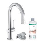 Baterie bucatarie Hansgrohe Aqittura M91 210 cu 3 cai si sistem filtrare dus extractibil 1 jet si sBox crom, Hansgrohe