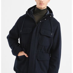 ARMANI EXCHANGE, Haina din amestec de lana virgina cu gluga, Bleumarin, L