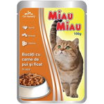 Hrana umeda pisici, Miau Miau, Pui si ficat in sos, 100g, Miau Miau