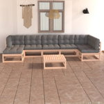 Set mobilier de gradina cu perne vidaXL, 8 piese, lemn masiv de pin, 70 x 70 x 67 cm, 91.42 kg