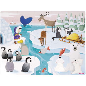 Janod Tactile Puzzle puzzle Life On The Ice 2 y+ 20 buc, Janod