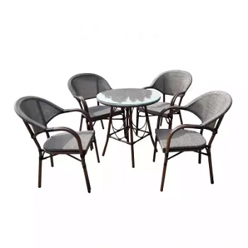 Set masa rotunda, cu 4 scaune, pentru gradina, Bistro HHTX0317, din metal + material textil