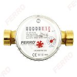 Contor pentru apa Ferro CDSD20ACPLUS, cu racorduri filetate 3/4 inch, DN 20 mm, Ferro