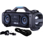 Boxa Audio Portabila Akai Cu Patru Difuzoare Super Blaster , Cu Functie Karaoke , Conexiune Bluetooth , Port Usb , Aux-in 3.5mm , Baterie Reincarcabila , Culoare Negru , Design Modern , Culoare Negru, AKAI