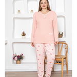 Pijama lunga, Berfin Interlok, cu model la gat, crem, 