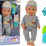 LeanToys Baby Doll Pee Sound Suzetă Biberon Pijama gri, LeanToys