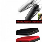 Casca bluetooth + Portofel securizat pentru carduri cu incarcator baterie externa 2 in 1, Omega Shop