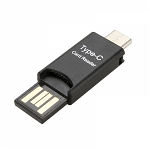 Mini smart card reader MicroSD / TF card pentru  USB 3.1 Type-C USB 2.0 OTG negru