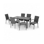 Set mobilier gradina, PRESLEY/ENCORE, 6 scaune si masa dreptunghiulara mica, negru, Keter