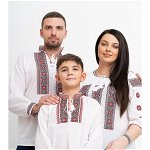 Set ii familie baiat din bumbac alb cu motive traditionale rosii