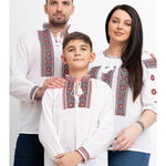 Set ii familie baiat din bumbac alb cu motive traditionale rosii