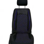 Set huse scaune auto compatibile DACIA DUSTER 2018-2020, piele ecologica cu textil, negru cusatura albastra