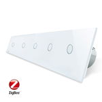 Intrerupator LIVOLO cu touch din sticla cu 5 intrerupatoare simple, Protocol ZigBee, Control de pe telefon, Alb, BB-C7-5C1Z-11