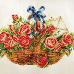 Set goblen imprimat cu ață și ac – Coș cu trandafiri, 38 x 25 cm, edituradiana.ro