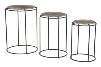 Set trei măsuțe de cafea Roundy, metal, negru/ bronz, Mauro Ferretti