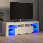 Comoda TV cu lumini LED vidaXL, alb extralucios, 140x36,5x40 cm, 28 kg