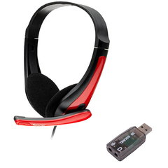 spacer CASTI Spacer, cu fir, standard, utilizare multimedia, microfon pe brat, conectare prin adaptor USB 2.0 sau Jack 3.5 mm x 2, negru / rosu, spacer