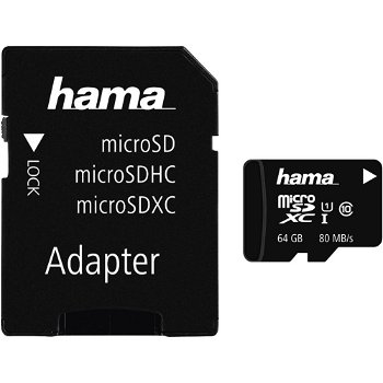 Card de memorie Hama microSDHC 64Gb UHS clasa 10 cu adaptor Negru