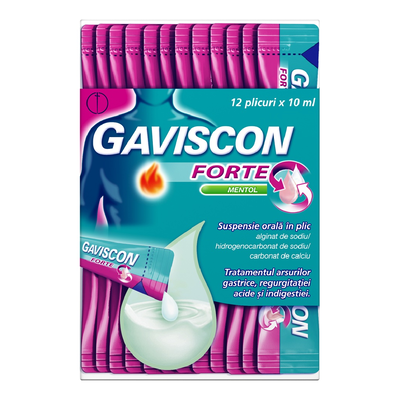 Gaviscon Forte Mentol suspensie orala in plic, 12 plicuri x 10 ml, Reckitt Benckiser, Reckitt
