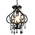 Candelabru cu margele tip cristal, vidaXL, Metal, 3 x E14, 24 x 32 cm, Negru