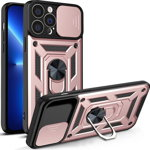 Husa Hybrid Armor Camshield pentru iPhone 13 Pro cu capac pentru camera roz, ForIT