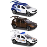 Set Majorette Dacia Duster masina alb albastru, masina maro si masina de politie, Majorette
