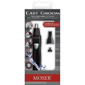 Aparat de tuns, Moser, 9865-1901, 2 h, EasyGroom, Rechargeable, Detailer, Wet and Dry, otel, Negru
