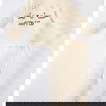 DeFacto, Pijama de bumbac cu imprimeu Snoopy, Portocaliu, Alb murdar, Gri inchis, 50-62 CM