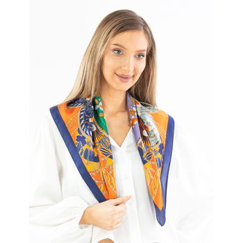 Esarfa Dama ExoticFlower Portocaliu cu Bleumarin