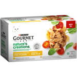 PURINA Gourmet Nature's Creations, 2 arome (Pui cu Spanac, Curcan cu Păstârnac), pachet mixt, conservă hrană umedă pisici, 85g x 4, Gourmet