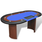 Masă Poker 10 persoane, zonă dealer și suport jetoane, albastru