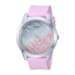 Ceasuri Femei GUESS Silver-Tone and Pink Silicone Watch Embellished with Crystals from Swarovskireg 42 MM Silver-TonePink