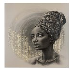 Tablou portret carbune femeie africana cu turban, maro 1319 - Material produs:: Tablou canvas pe panza CU RAMA, Dimensiunea:: 60x60 cm, 