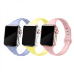 Set 3 curele slim din silicon pentru Apple Watch 1 / 2 / 3 / 4 / 5 38mm / 40mm galben roz lila, krasscom