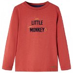 Tricou pentru copii cu mâneci lungi imprimeu maimuțe mici roșu ars 116, Casa Practica