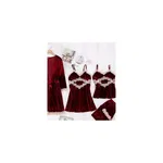 Set Pijama De Dama 4 Piese Visiniu Din Catifea- MEI20, Inovius
