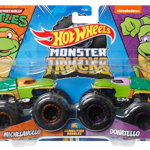 Monster Truck Set 2 masini scara 1 64 Michelangelo si Donatello, Hot Wheels
