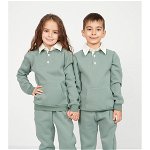 Trening Copii Din Bumbac Vatuit Bluza cu Guler tip Camasa Verde Menta