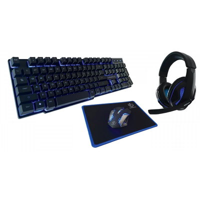 Kit Gaming 4in1 Sherman Tastatura + Mouse + Casti + Mousepad Negru, Rebeltec