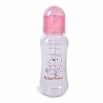 Biberon sticla Pufo cu tetina din silicon pentru lapte, model Best friend, 250 ml, roz, Pufo