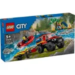 Set de construit LEGO® City, Camion 4X4 si barca de pompieri, 301 piese, LEGO