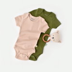 Set 2 body-uri bebe unisex din bumbac organic si modal - Verde/Blush, BabyCosy, BabyCosy